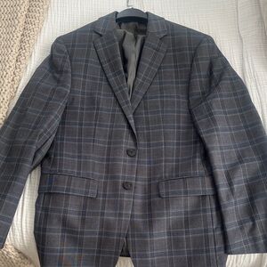Calvin Klein Charcoal Plaid Sport Coat with Blue Windowpane 38S